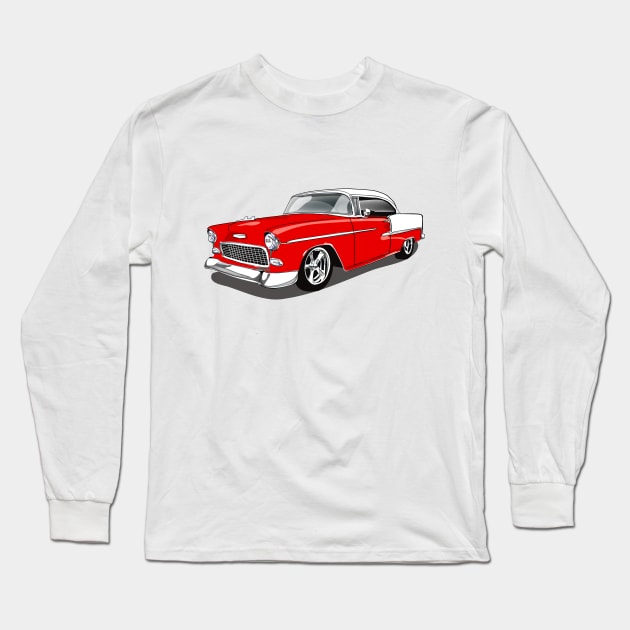 1955 Gypsy Red Chevy Bel Air Print Long Sleeve T-Shirt by RPM-ART